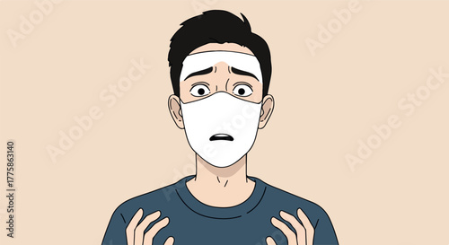 Pixel Art Man Wearing Mask Bandage Worried Face Vector