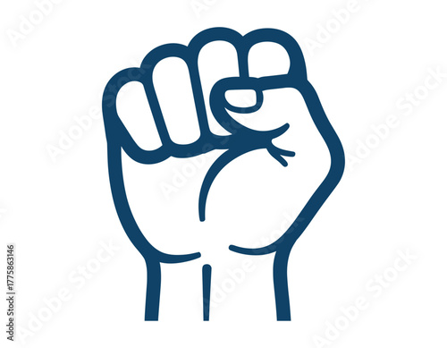 A clenched fist raised in the air, representing power, strength, protest, and solidarity