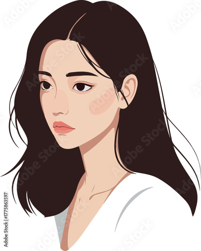 Pixel Art Portrait Young Woman Dark Hair Soft Colors Isolated White