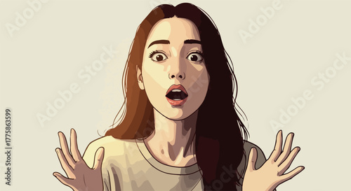 Pixel Art Portrait Young Woman Surprised Expression Beige Background