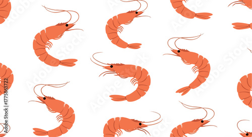 Pixel Art Shrimp Pattern Orange Seafood Marine Life White Background