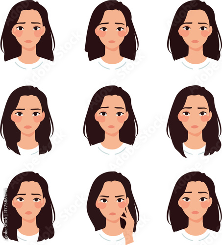 Pixel Art Woman Faces Expressing Sadness And Worry