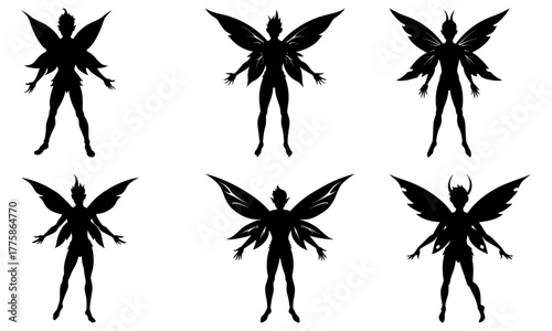 Whimsical fairy silhouette collection, magical fantasy creatures with enchanting wings, perfect for storybooks, designs, and captivating creative projects