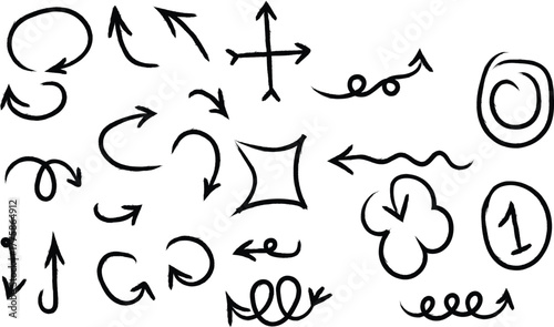 Hand drawn doodle arrows design elements direction indicators and flowcharts concept