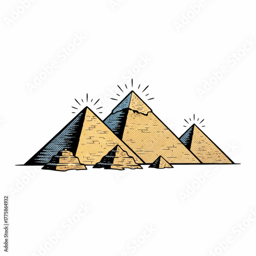 Ancient Egyptian Pyramids of Giza Illustration Vector Art Design History