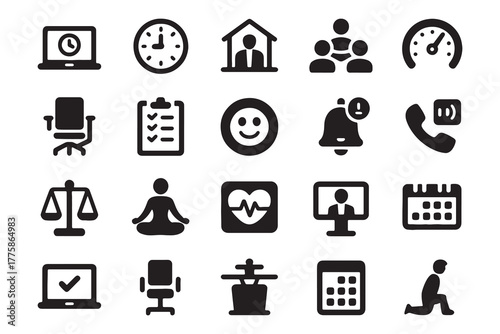 Black and white vector icons for business and lifestyle concept