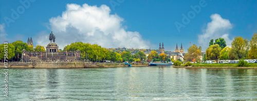 Panoramic view of the city of Koblenz, Rhineland-Palatinate at the confluence of the Moselle and Rhine rivers, Germany. Known as the 