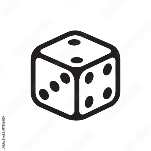 Simple black outline drawing of a white die with spots showing numbers