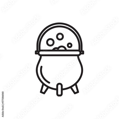Witches cauldron with bubbling potion icon line art vector illustration