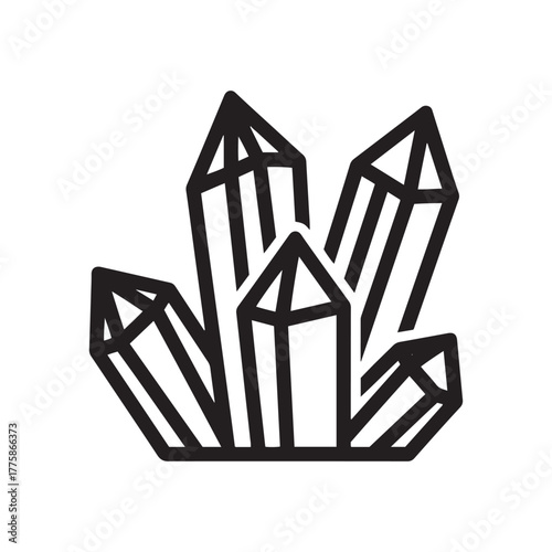 Line art illustration of a cluster of quartz crystals on a white background