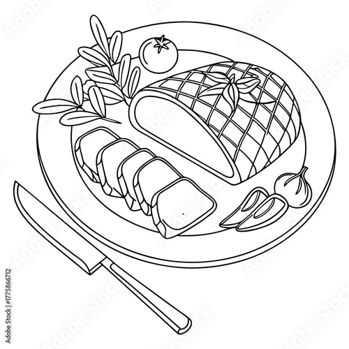 Delicious ham on a plate, ready to be served