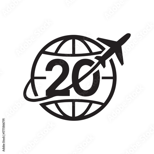Twenty globes with airplane icon design travel around world