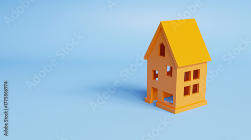 Minimal style house on a blue background with copy space, symbolizing home buying, housing loans, and modern living concepts. 3d rendering