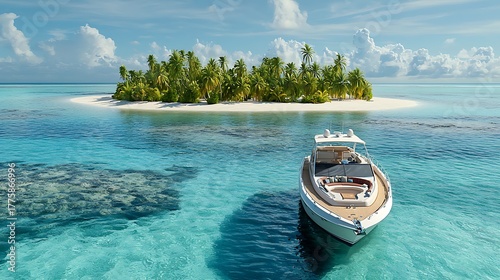 Leisurely yacht cruise in crystal clear waters near tropical island paradise aerial view nature's serenity