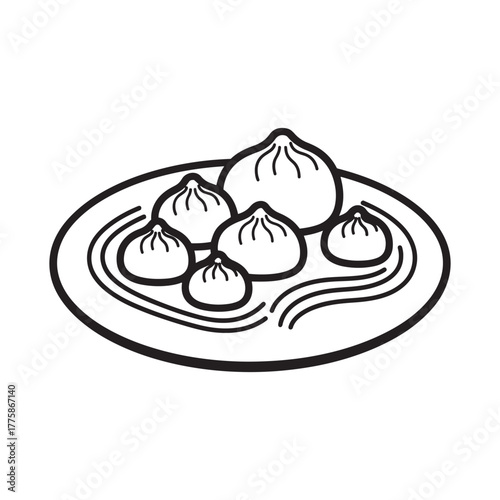 Plate of delicious soup dumplings, steaming hot, served with style.