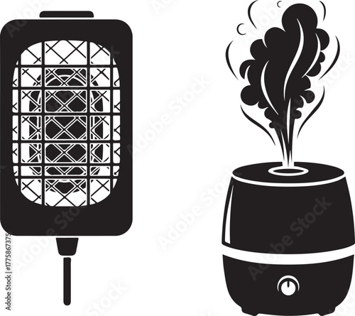 Black and White Vector Icons of Home Appliance and Humidifier