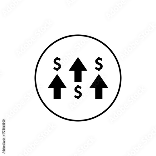 Dollar up arrow icon in circular outline. Economic uptrend symbol. Business growth sign