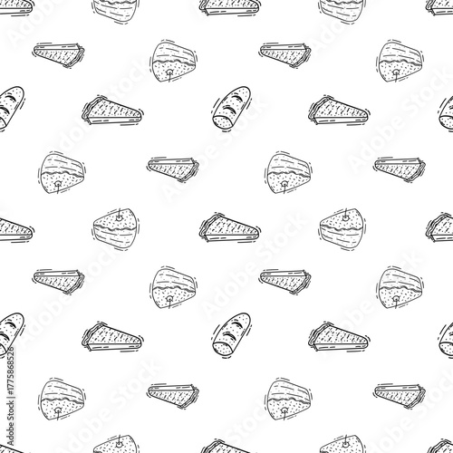 Hand Drawn Bread seamless pattern. Doodle Bakery pattern background