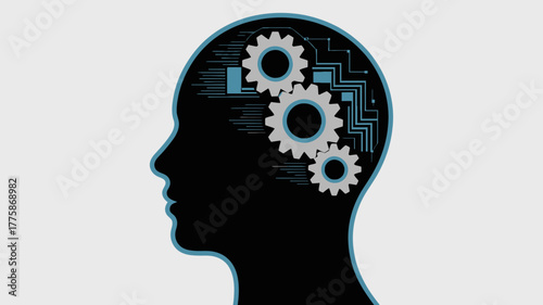 Artificial intelligence mind concept with gears and circuit board for creative brain power design idea