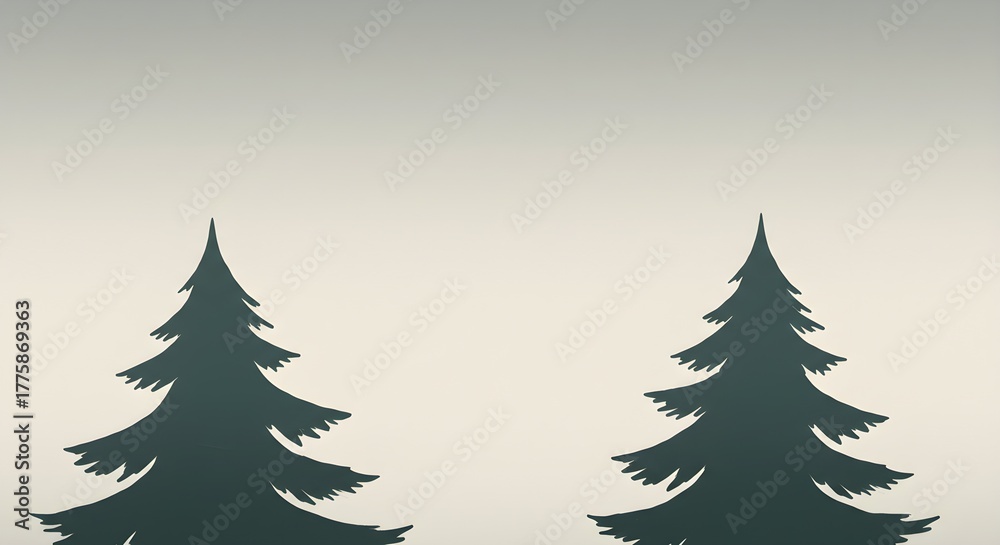 Fototapeta premium Silhouetted evergreen trees against a soft gradient background for design