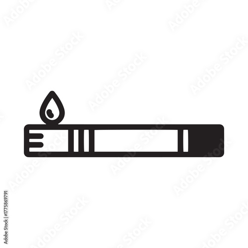 Blood drop falling onto medical test strip icon for diagnostics