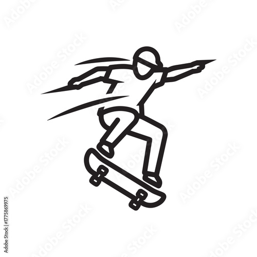 Skateboarder in mid-air performing a trick with speed lines illustration