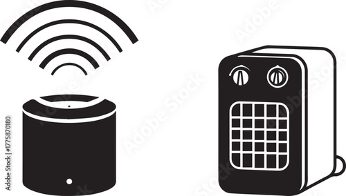 Minimalist Home Appliances Smart Speaker Heater Black White Icons