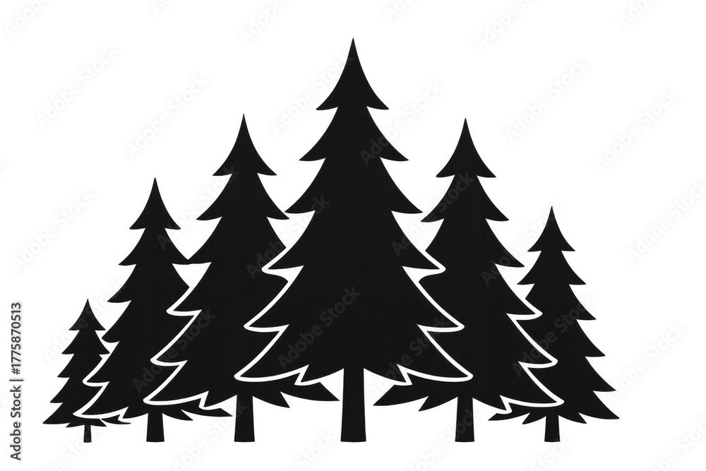 Obraz premium Pine tree forest silhouette design element with transparent background, nature, woodland, evergreen