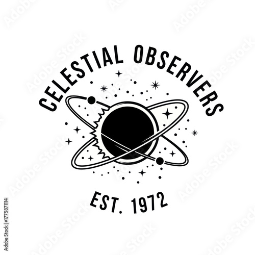 Celestial Observers Logo with Planet and Stars Est 1972.