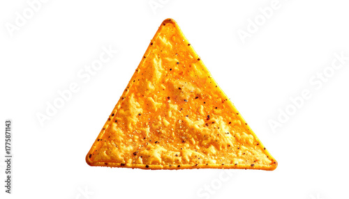 Single nacho chip, triangle, textured, orange, dark speckled