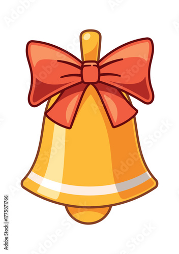 Golden bell tied red bow