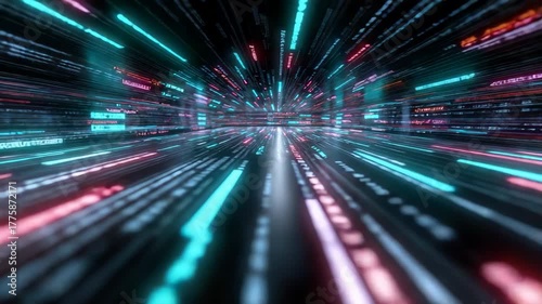 Neon code tunnel futuristic data stream digital corridor motion blur cyber grid glowing lines futuristic data tunnel neon light motion blur cyber background digital stream technology abstract blue
