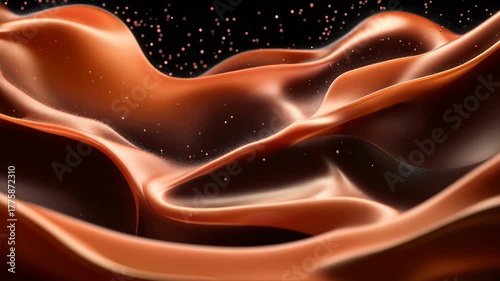 Silky chocolate liquid abstract wave smooth texture brown tones glossy surface flowing motion silk fabric copper color flowing texture metallic sheen luxury material fluid motion liquid copper fabric