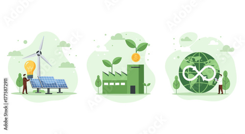 Sustainable energy and circular economy concepts with renewable resources and ecofriendly industry