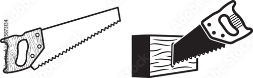Simple Black and White Hand Saws and Wood Cutting Illustration