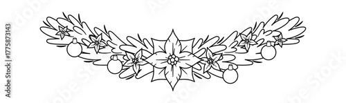 Evergreen plant Christmas garland black-and-white