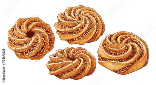 Four Spiral Cookies with Granulated Sugar.