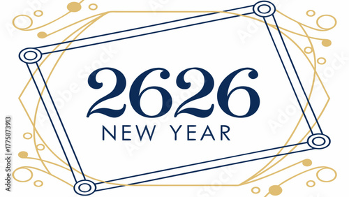 Illustration of the year 2626 with new year text and decorative frame in gold and navy blue colors