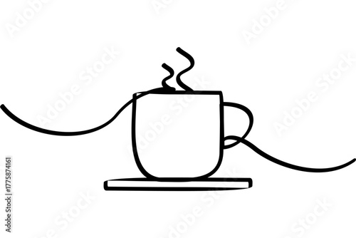Illustration of a coffee cup with a continuous line design. An interesting abstract line art design.