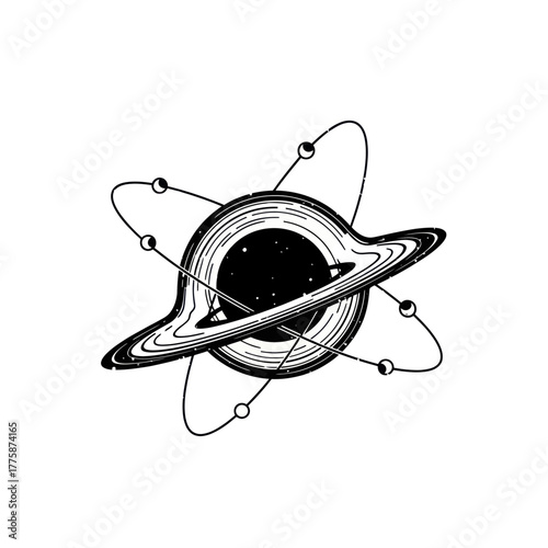 Conceptual illustration of a black hole as an atomic nucleus.