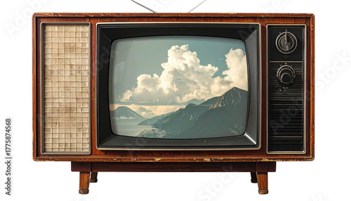 Vintage TV shows landscapemountains, water, clouds