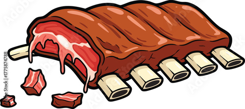 Pixel Art Ribs With Meat And Bones On White Background Juicy And Brown Cooked Food