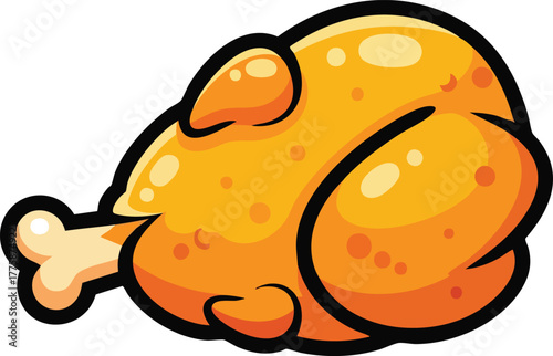 Golden Roasted Chicken With Crispy Skin And A Visible Bone Detail Against A White Background