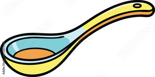 Yellow Spoon with Light Blue and Orange Accents on White Background Simple Object Illustration