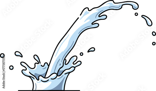 Dynamic Water Splash Frozen in Motion with Light Blue Hues and Crisp Black Outline