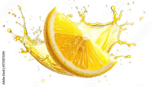 Sliced lemon splashing juice, highlighting freshness and vibrancy