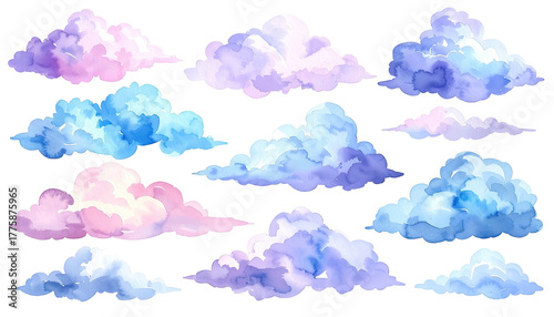 Watercolor clouds in pastel hues floating on a black backdrop