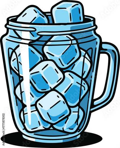 Clear Glass Mug Filled With Ice Cubes Isolated on White Background