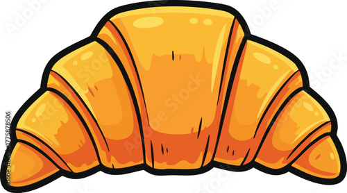 Golden Croissant Pastry With Dark Outline Isolated On White Background