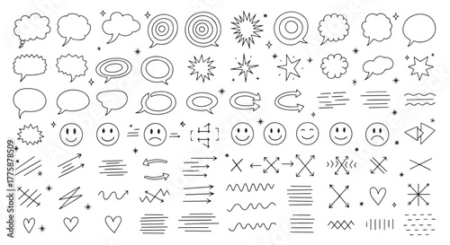 Scribble doodle underline emphasis line shape set. Hand drawn brush stroke elements.